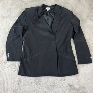 Omanti Silk Blazer Business Career Button Front Jacket Black‎ Size 12